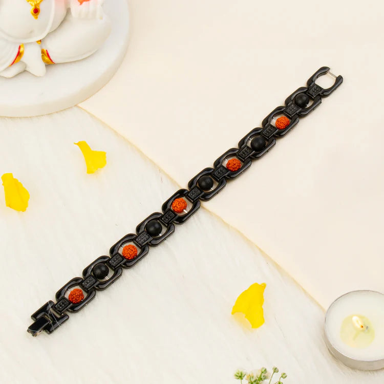 Metal Ruduraksha And Karungali Bracelet