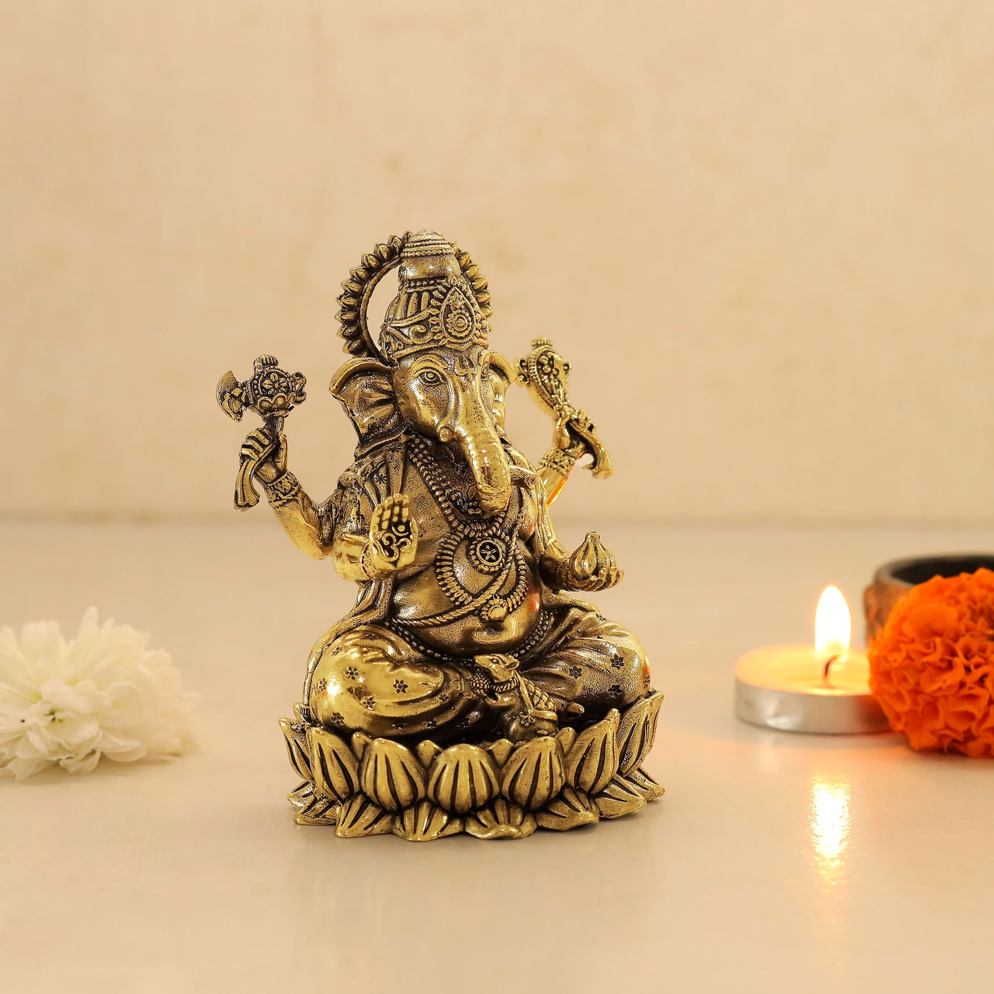Brass Lotus Ganesh in Blessing Mudra