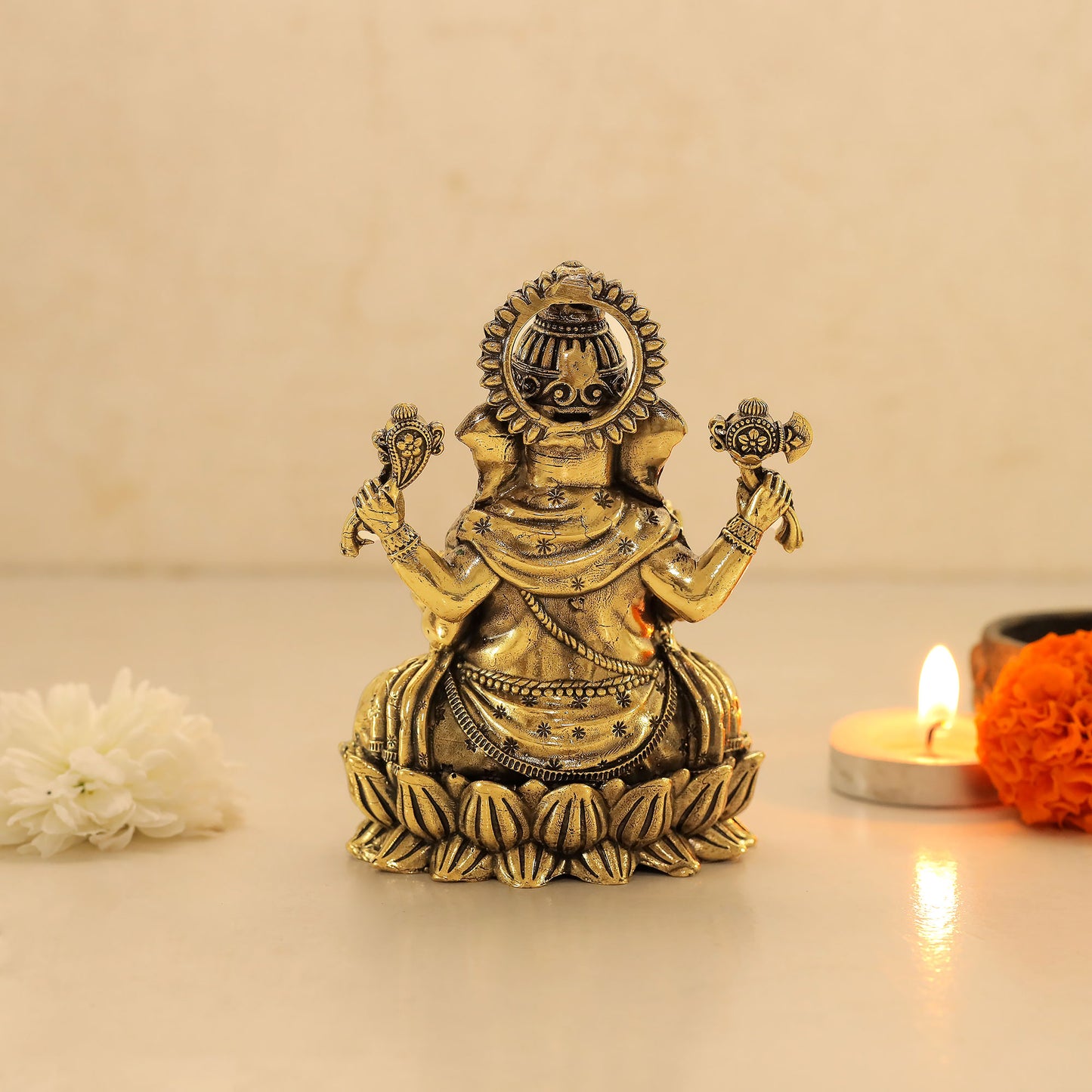 Brass Lotus Ganesh in Blessing Mudra