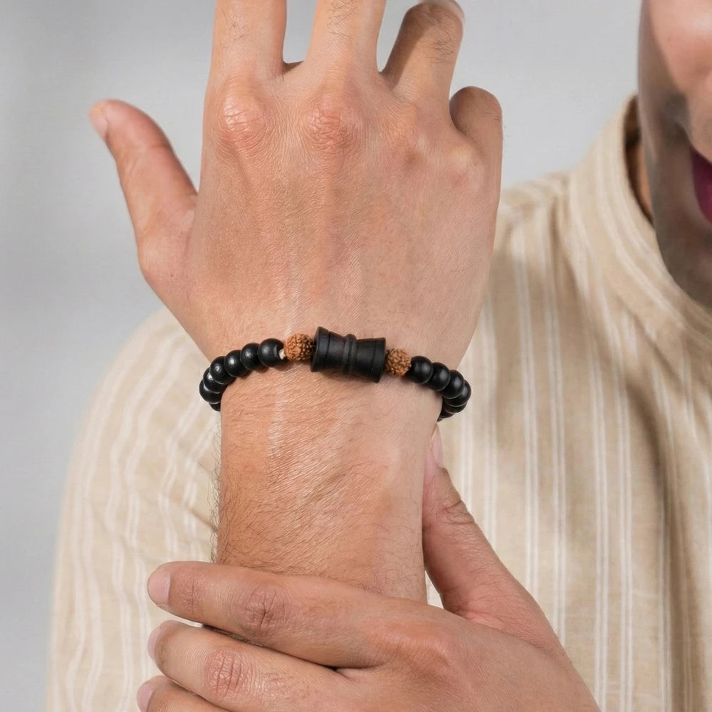 Rudraksha Karungali Malai Damru Bracelet