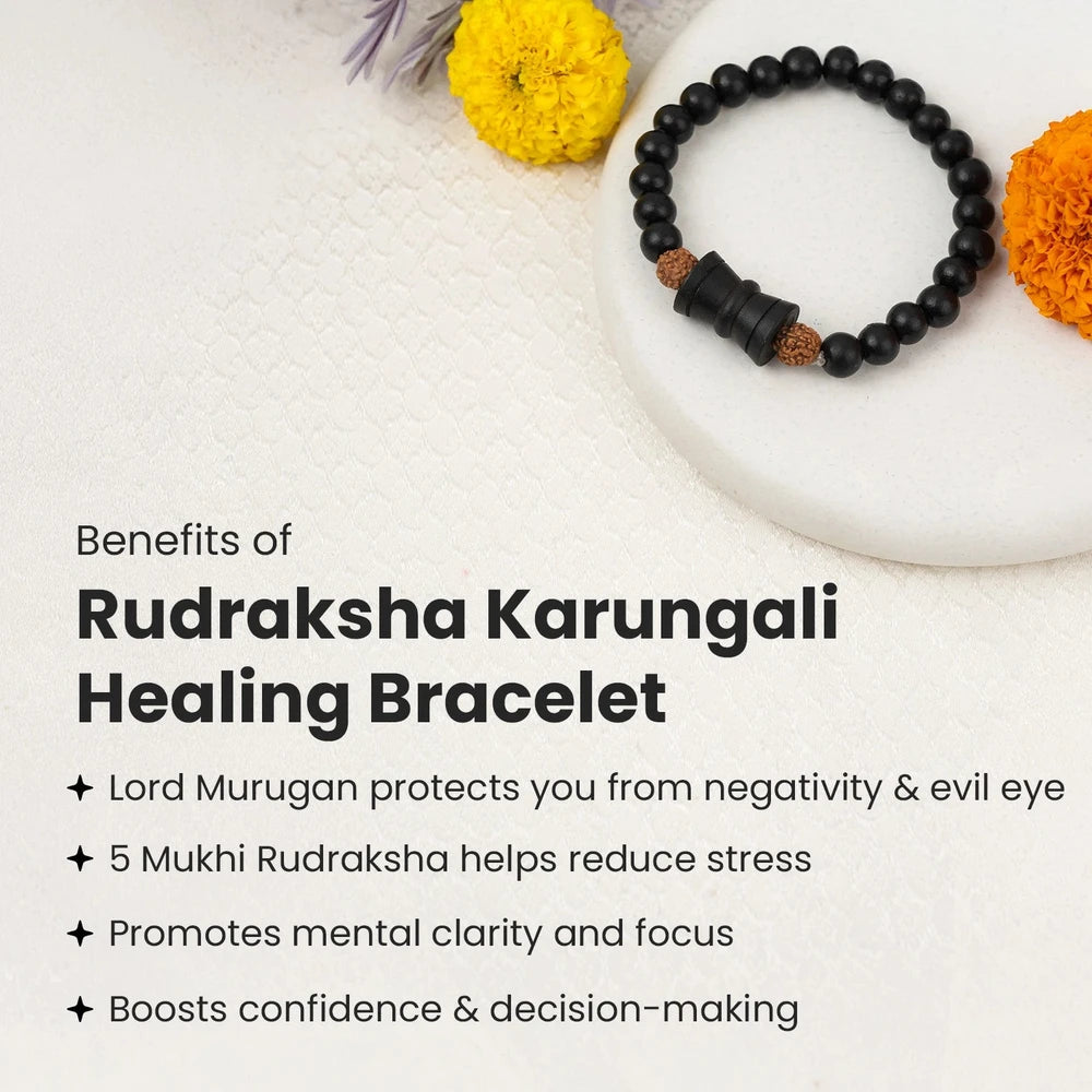 Rudraksha Karungali Malai Damru Bracelet