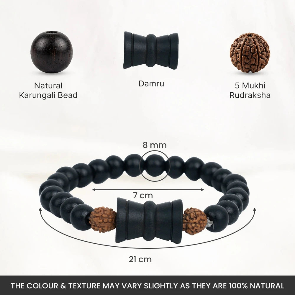 Rudraksha Karungali Malai Damru Bracelet