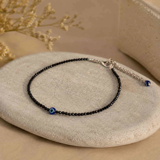 Black Tourmaline Evil Eye Anklet