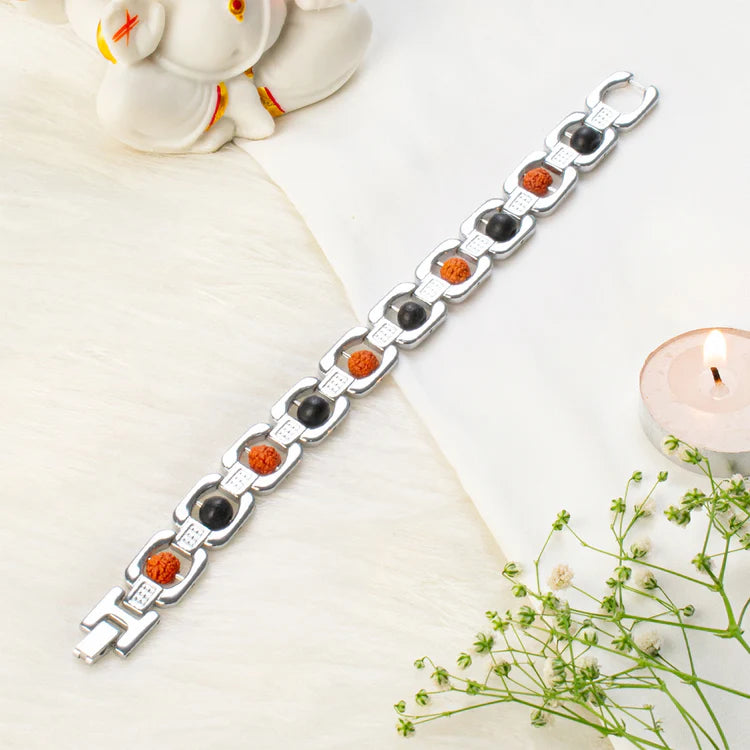 Metal Ruduraksha And Karungali Bracelet