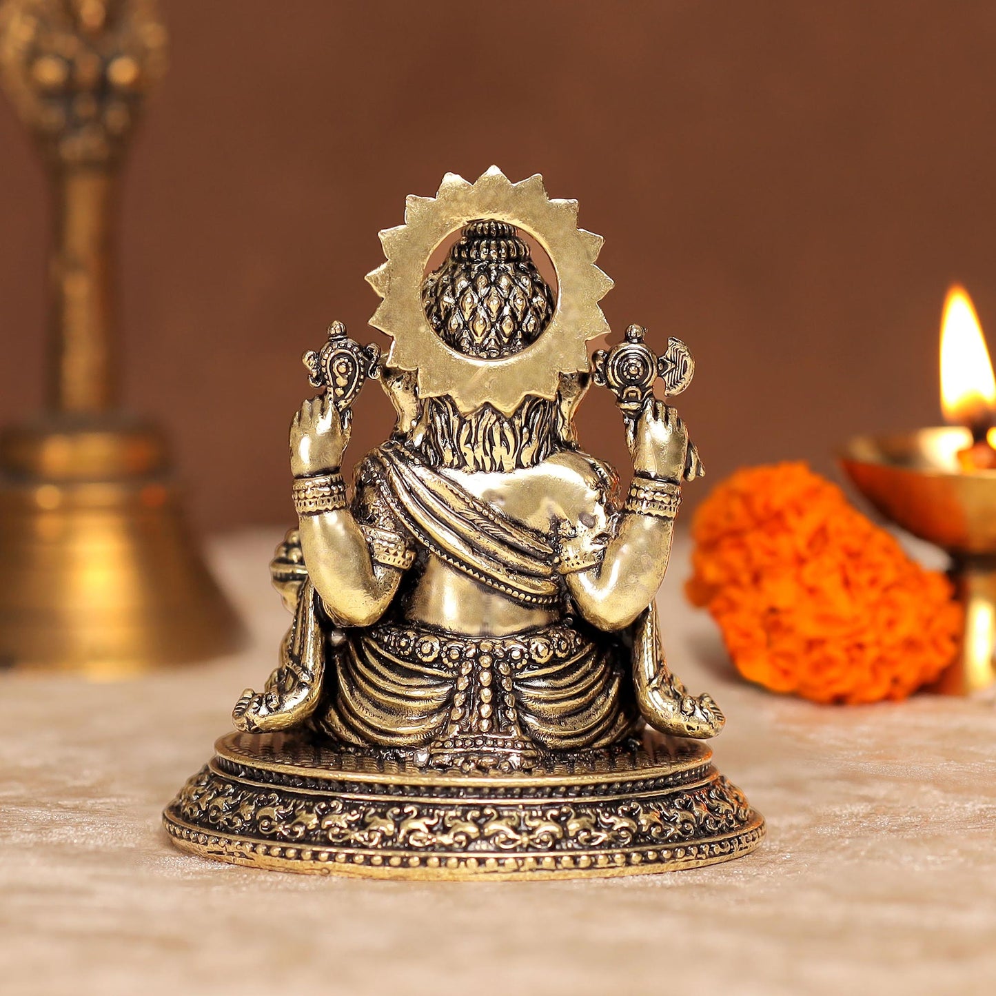 Intricate Brass Dagdusheth Ganpati Murti