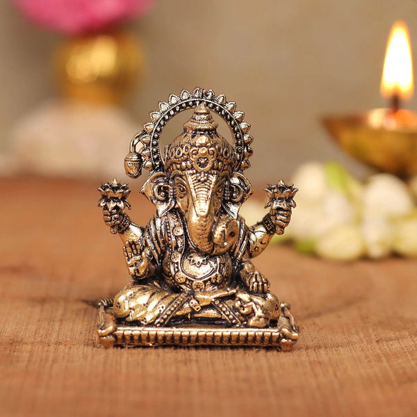 Intricate Brass Dagdusheth Ganpati Murti  2 Inches