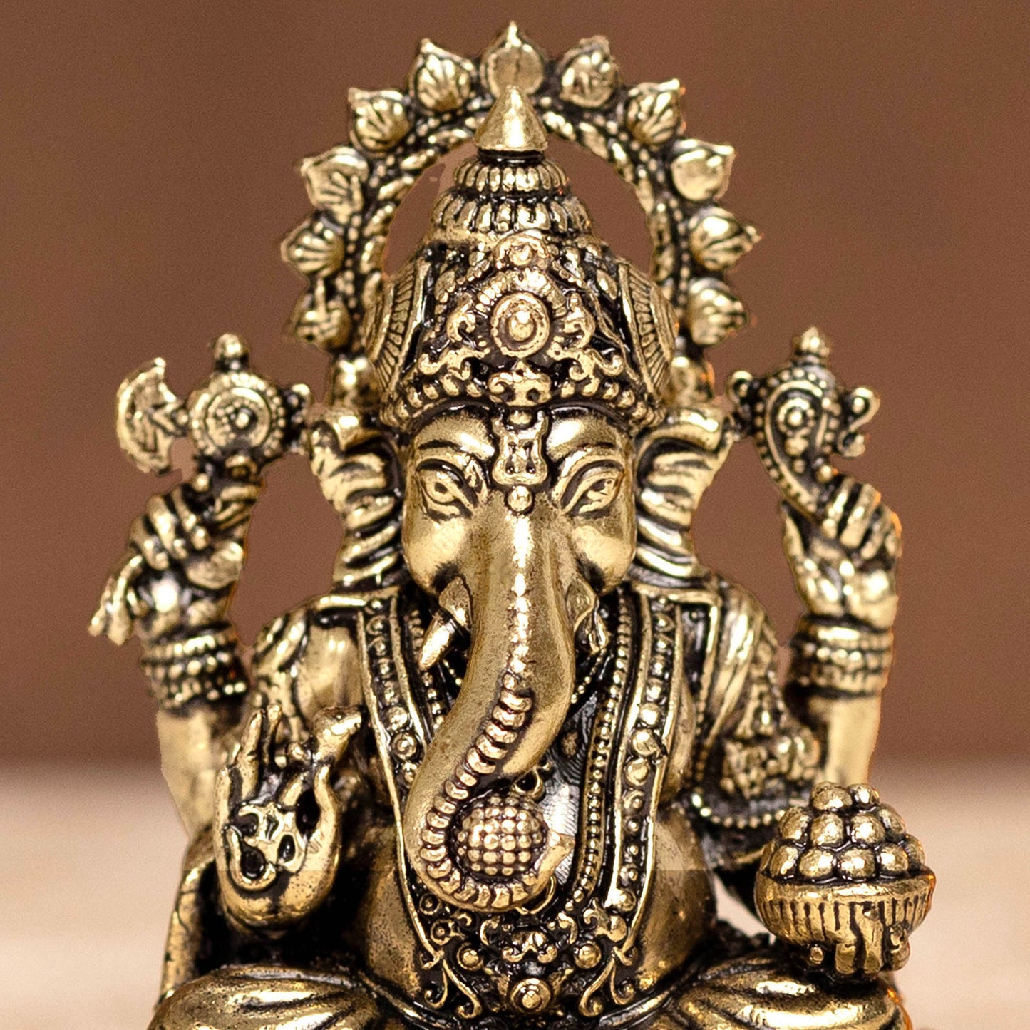 Intricate Brass Dagdusheth Ganpati Murti