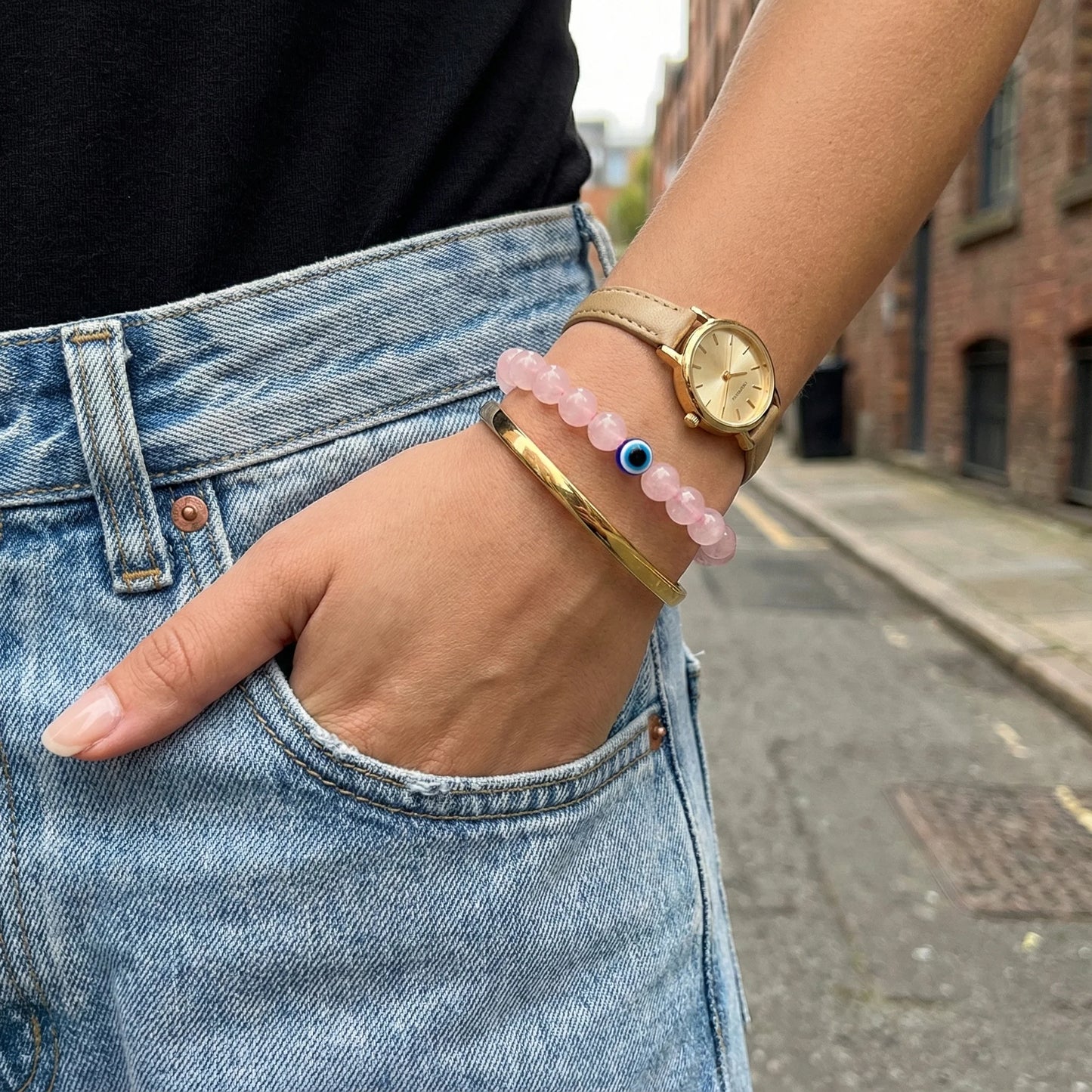 Rose Quartz with Evil Eye Bracelet