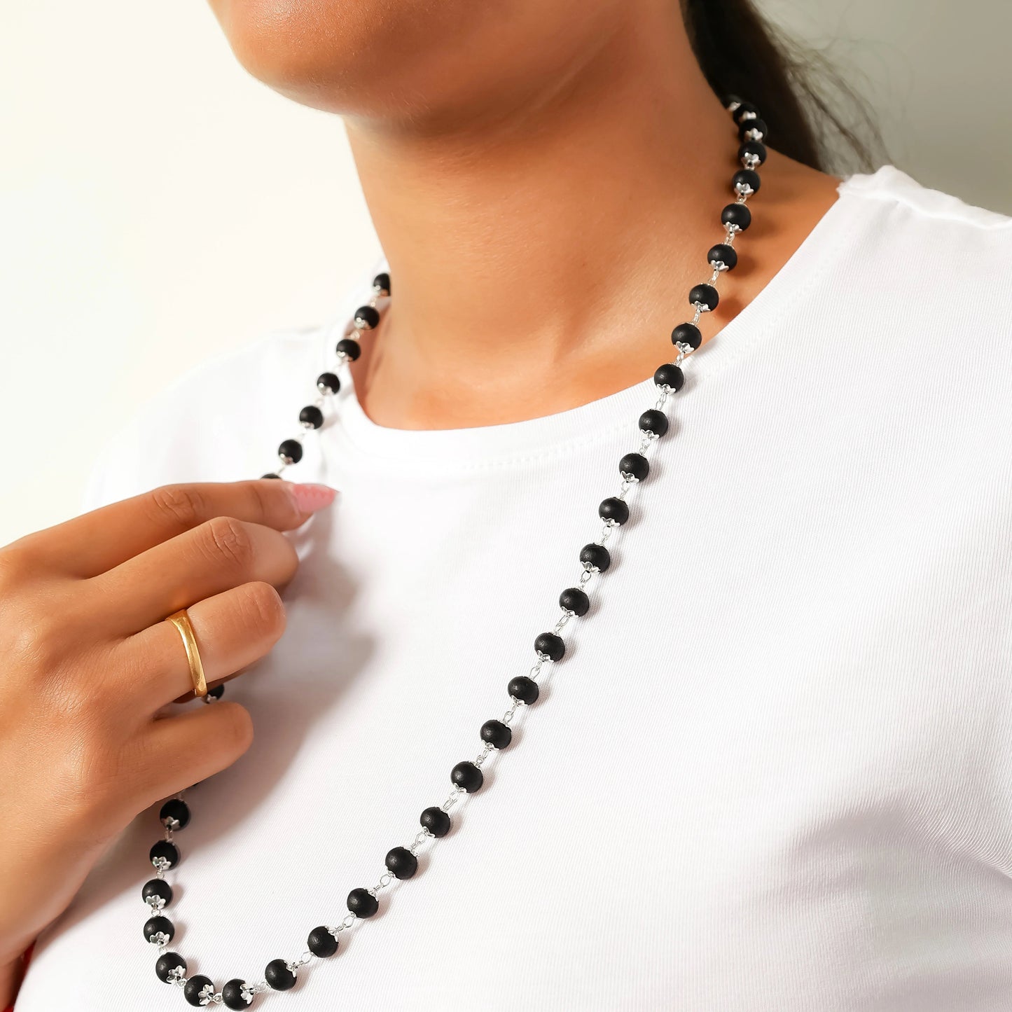 Karungali Malai Silver Cap Necklace