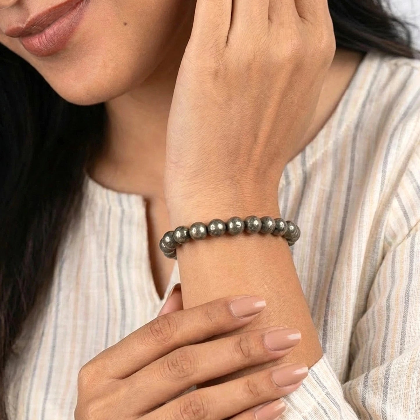 Raw Pyrite Bracelet with Free Raw Selenite Plate