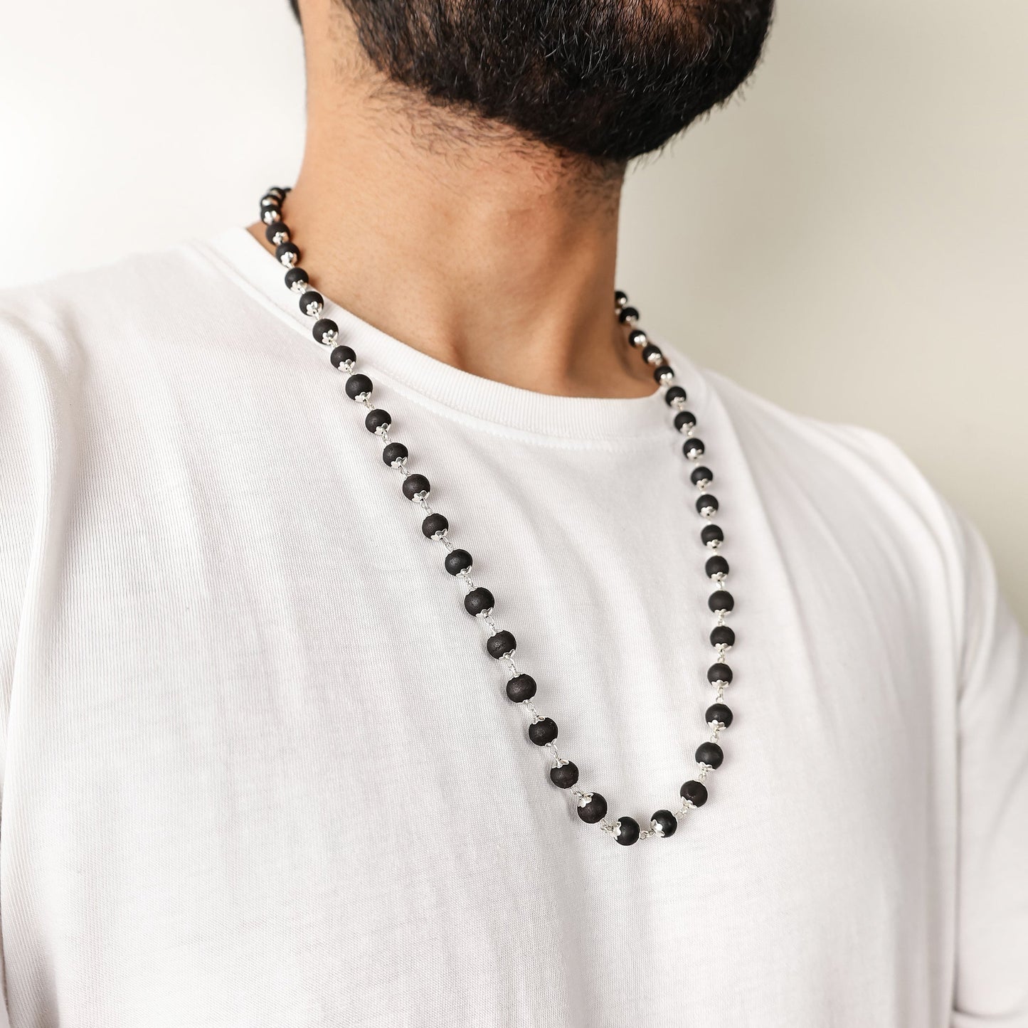 Karungali Malai Silver Cap Necklace