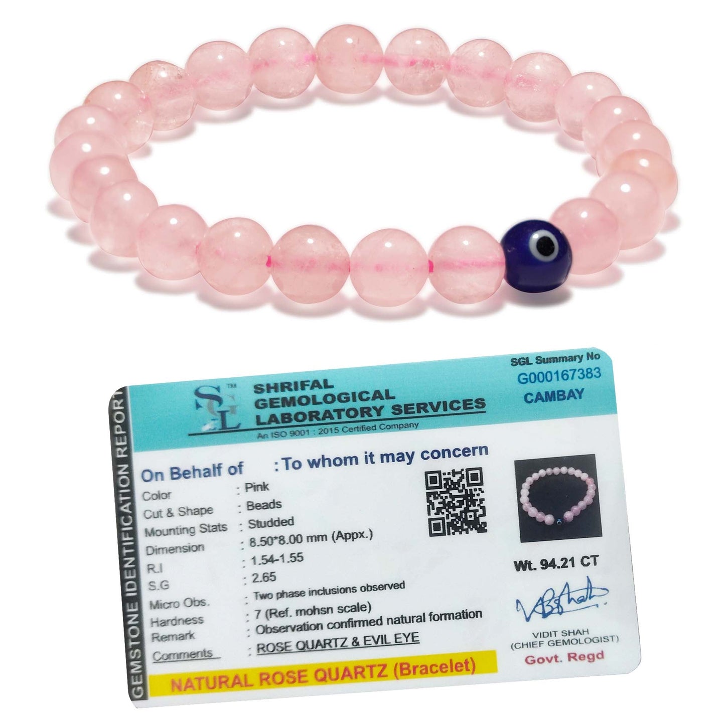 Rose Quartz with Evil Eye Bracelet