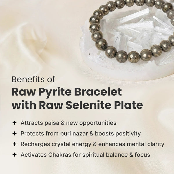 Raw Pyrite Bracelet with Free Raw Selenite Plate