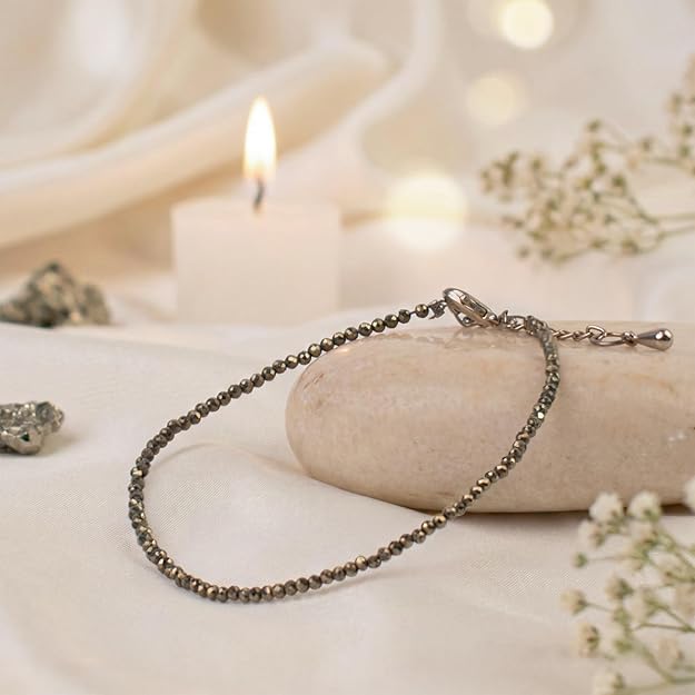 Raw Pyrite Anklet with Free Raw Selenite Plate